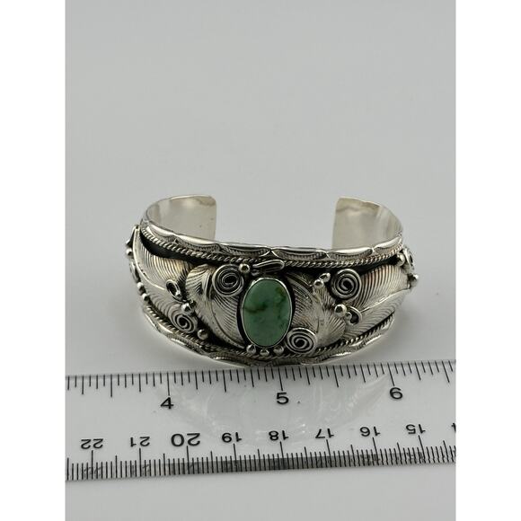 Sonoran Gold Turquoise Cuff Bracelet by Darrell Morgan Sterling Navajo 46 Grams - Picture 8 of 9